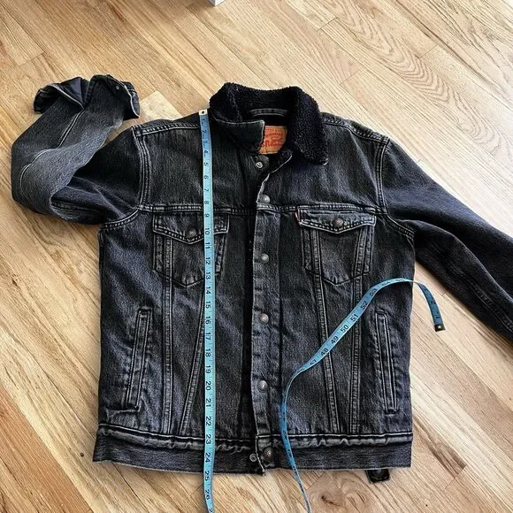 Levis relaxed fit‎ Trucker Sherpa Denim Jacket faded black Lined Small casual